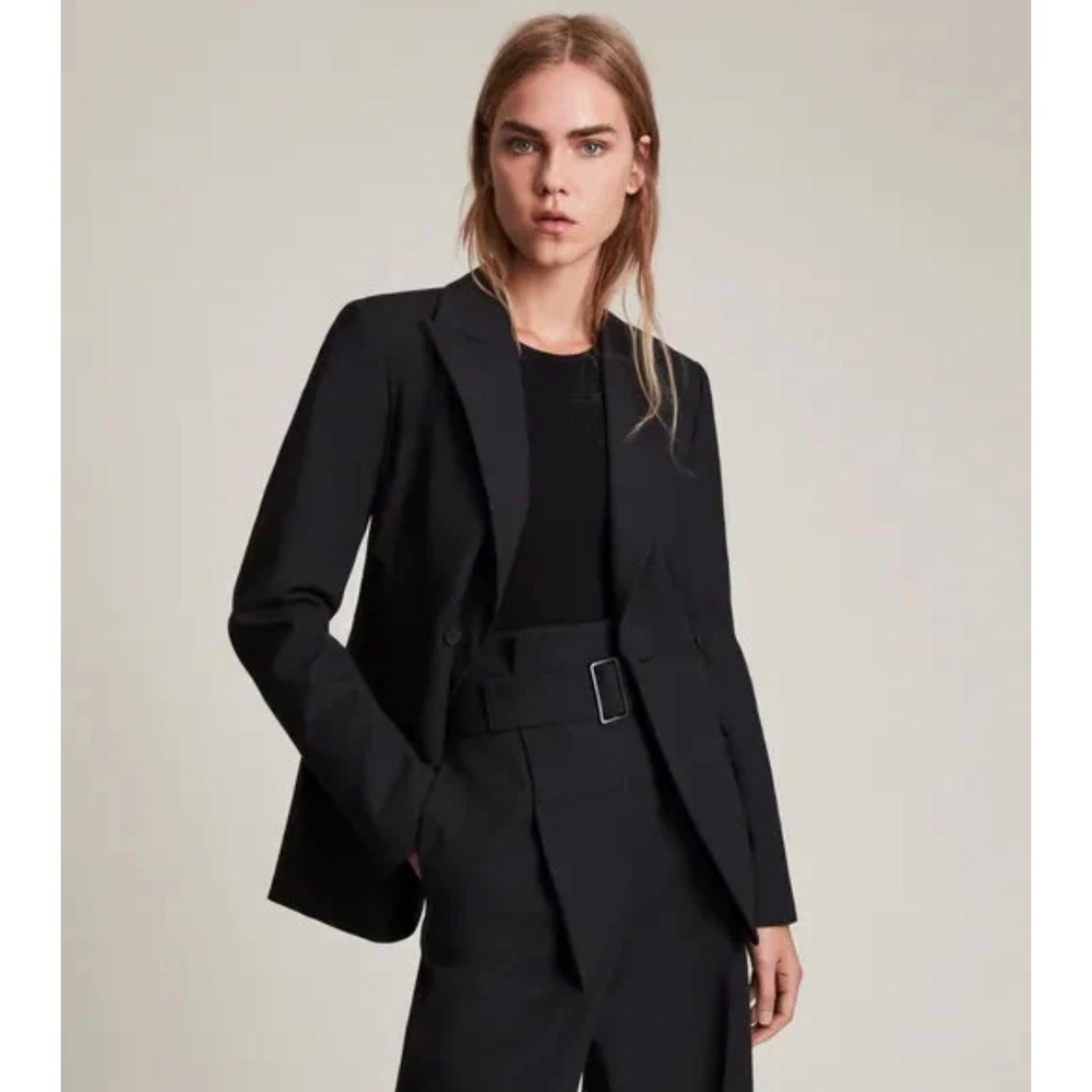 AllSaints Afia Black Double Breasted Tailored Blazer Jacket US 8 UK 12 EU 40